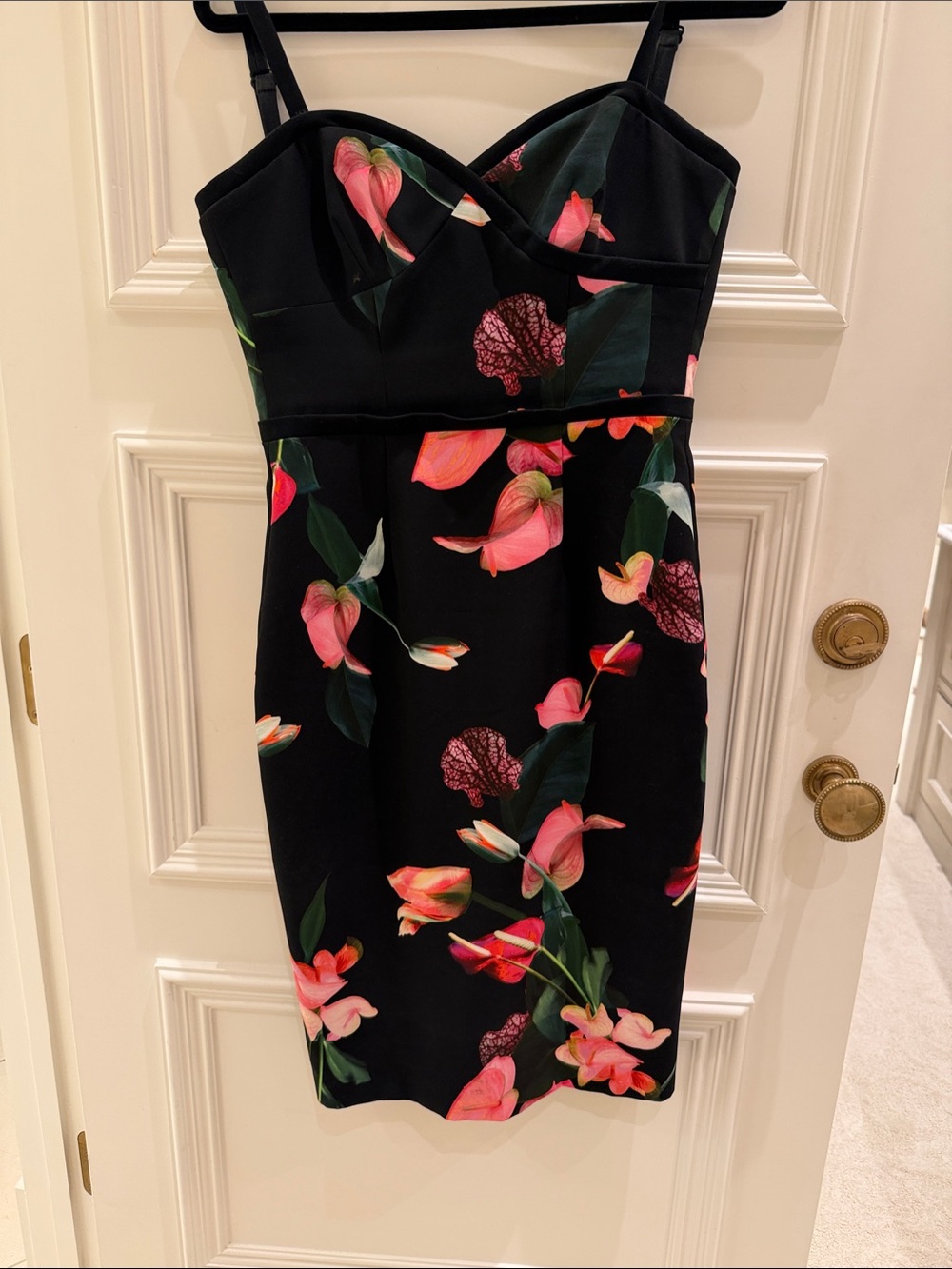 Black Halo Black Midi Dress with Pink Floral Print